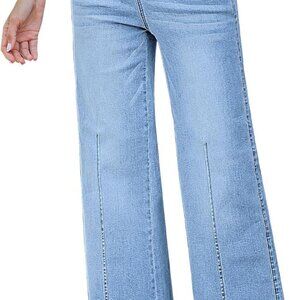 Pull On Womens Jeans Baggy Stretchy High Waisted Denim Wide Leg Trouser Pants Tr